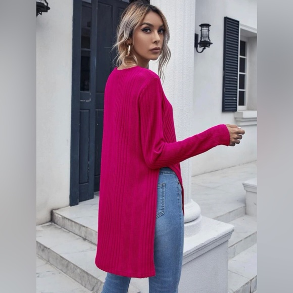 (2 for $10) Split Hem Rib-Knit Longline Top - Picture 4 of 6